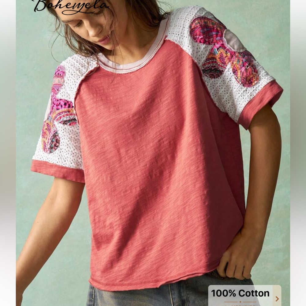 SHEIN Orange and White Short Sleeve Top